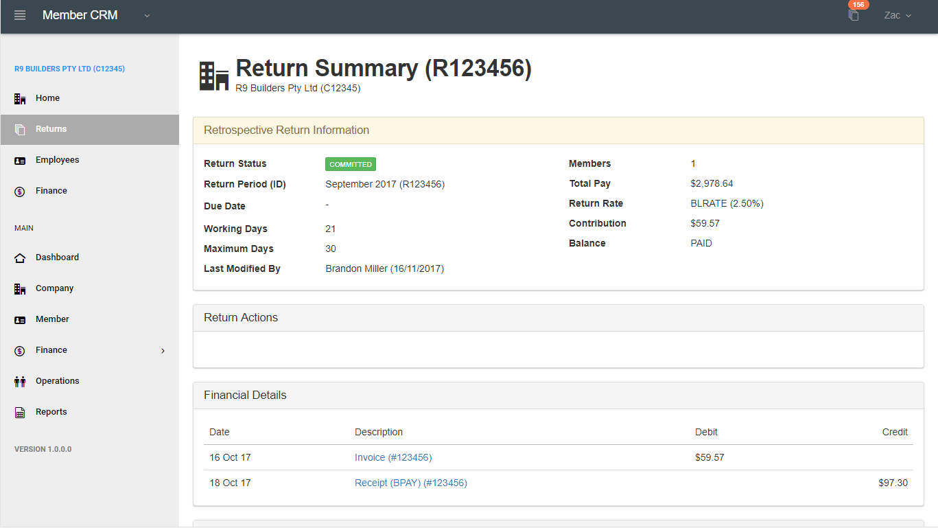 Company Return View